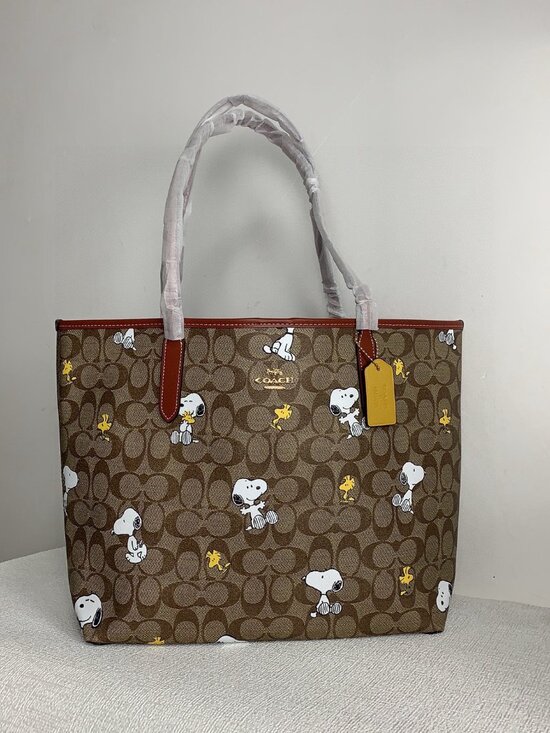 None Handbags - Coach Brown Tote with Snoopy Design
